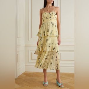 Self Portrait Yellow Floral Silhouette Midi Dress size US 4